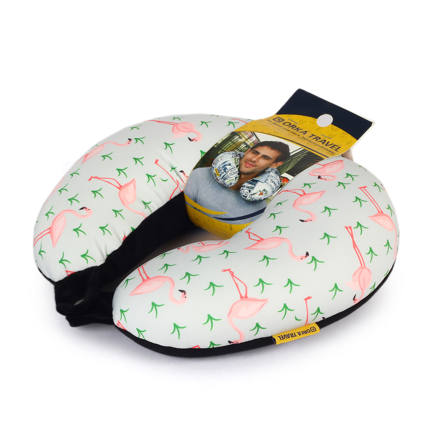 Orka Digital Printed Spandex Stretchable Fabric Microbeads U Neck Pillow (D13, Pack of 1)