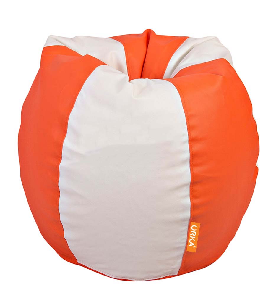 Orka Classic Jumbo Orange, White Color Filled Bean Bag With Beans