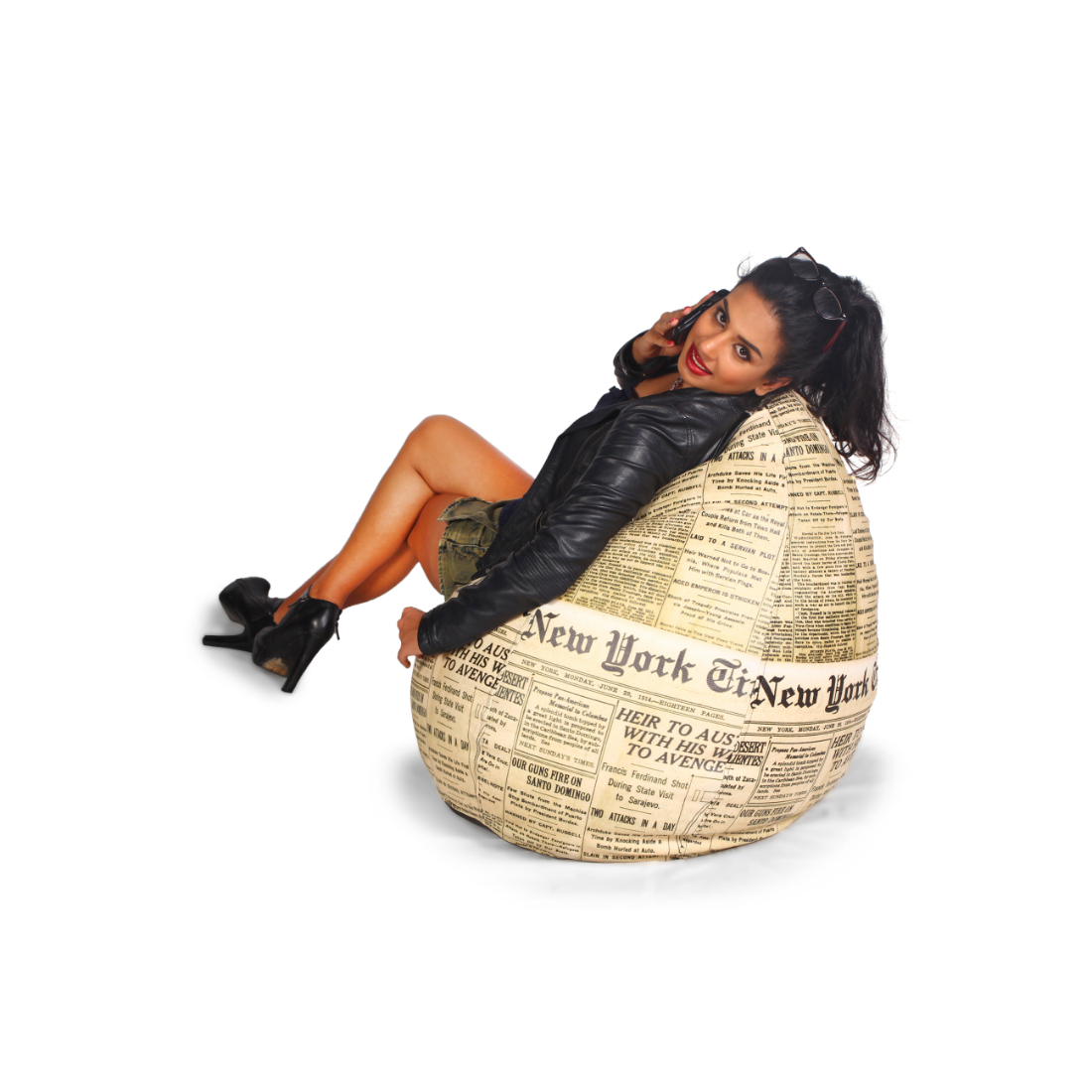 Orka Digital Printed Bean Bag (Newspaper)
