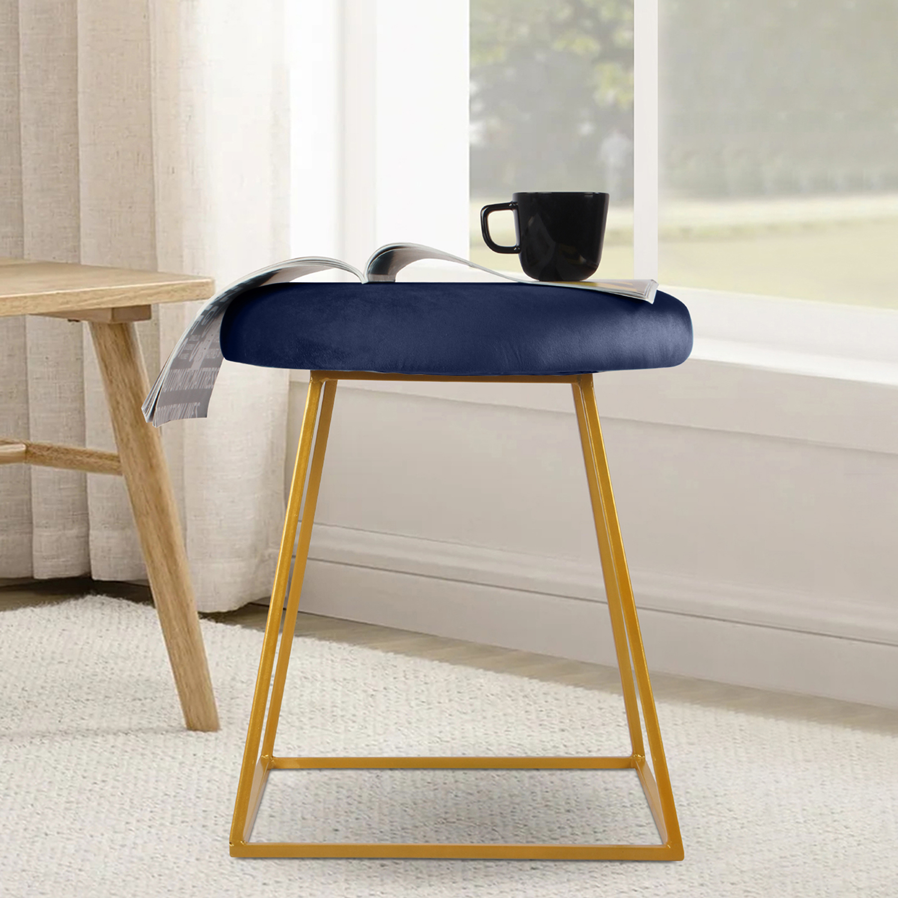 Primrose Ottoman Pouffes for Sitting Stool for Living Room Sitting Puffy Wooden Stools Chair Living Room Furniture Footrest Pouf Foot Stool for Office Room Decor (Pristy)